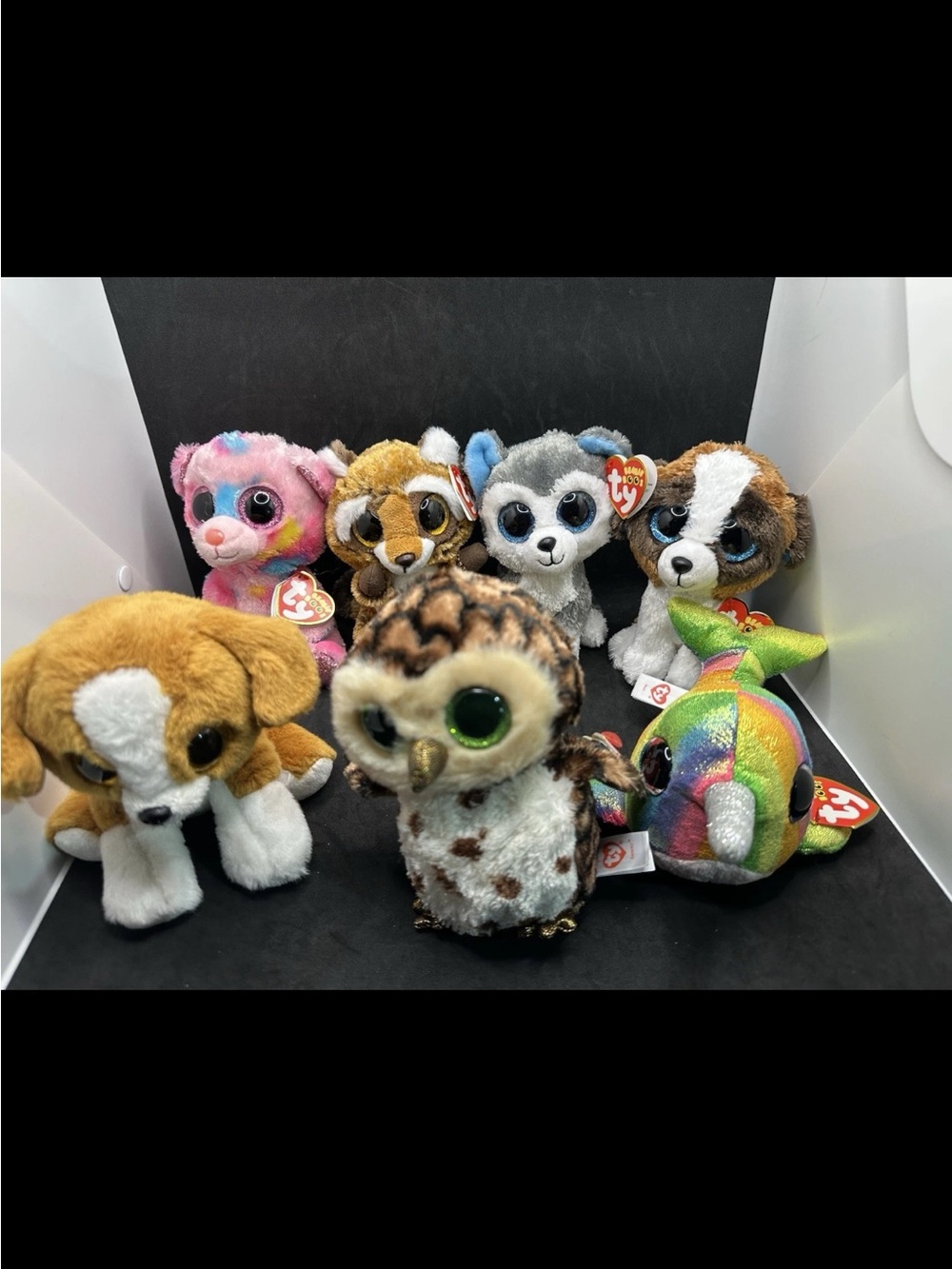 Ty Beanie Boos Plush Lot of 7 Owl Husky Tiger Dogs Cat Narwhal w/ Tags